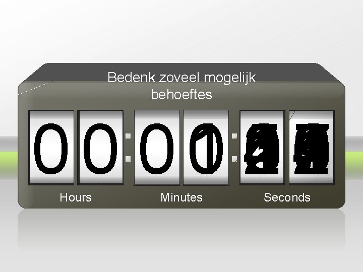 Bedenk zoveel mogelijk behoeftes 59 4 3 1 2 0 1 2 3 4