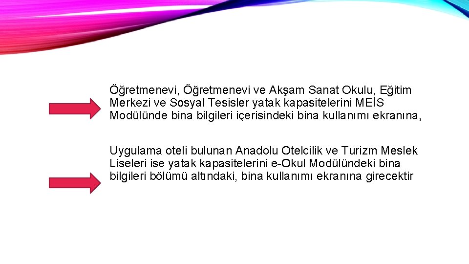 Öğretmenevi, Öğretmenevi ve Akşam Sanat Okulu, Eğitim Merkezi ve Sosyal Tesisler yatak kapasitelerini MEİS