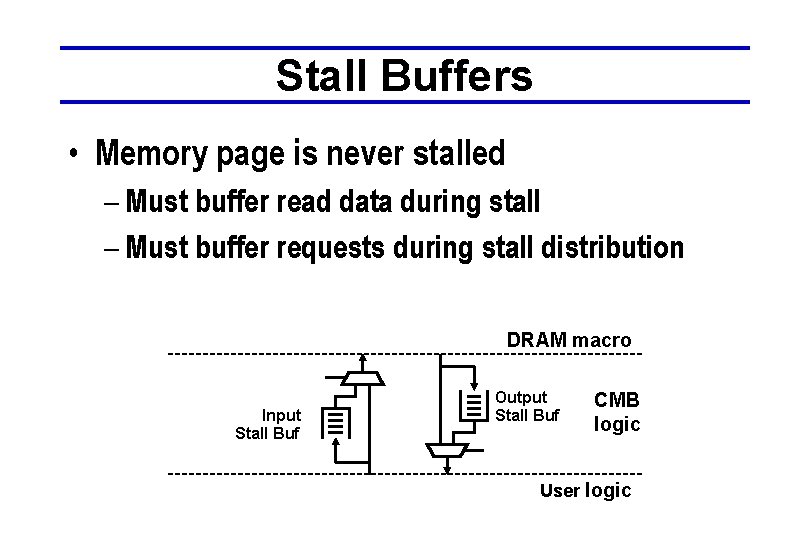 Stall Buffers • Memory page is never stalled – Must buffer read data during