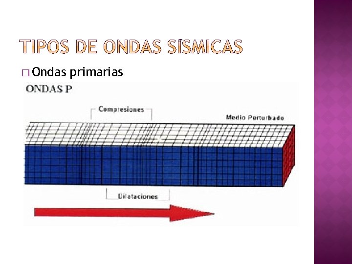 � Ondas primarias �También llamadas ondas p, longitudinales o de compresión. Son las primeras