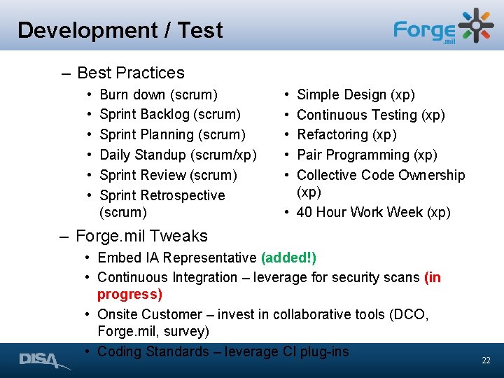 Development / Test – Best Practices • • • Burn down (scrum) Sprint Backlog Development / Test – Best Practices • • • Burn down (scrum) Sprint Backlog