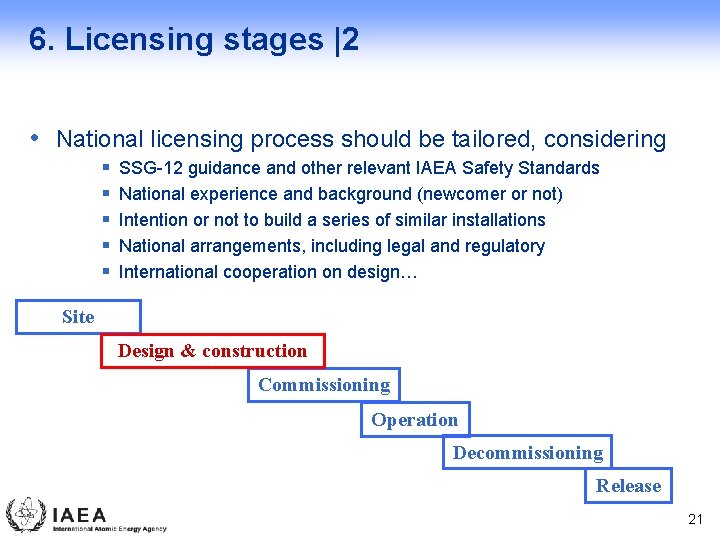 6. Licensing stages |2 • National licensing process should be tailored, considering § §