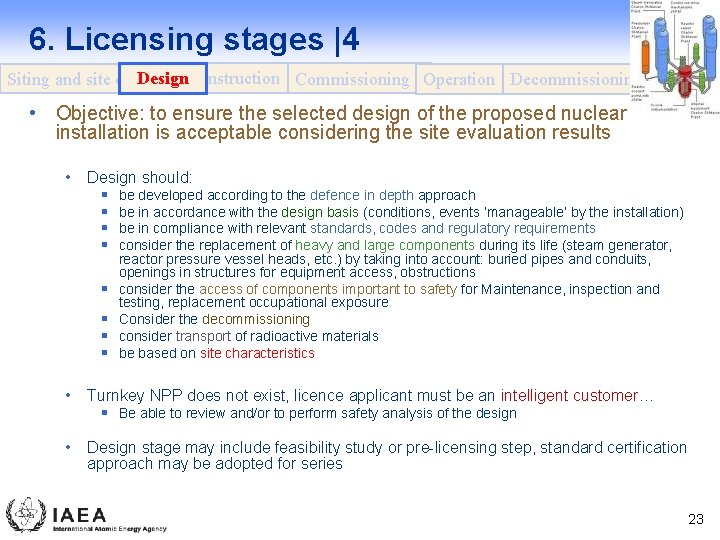 6. Licensing stages |4 Design. Construction Commissioning Operation Decommissioning Siting and site evaluation •
