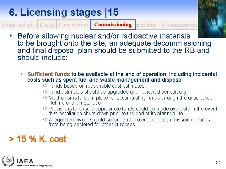 6. Licensing stages |15 Design Construction Siting and site evaluation Commissioning Operation Decommissioning •