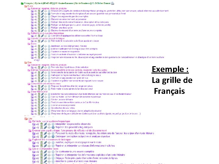 Exemple : La grille de Français 