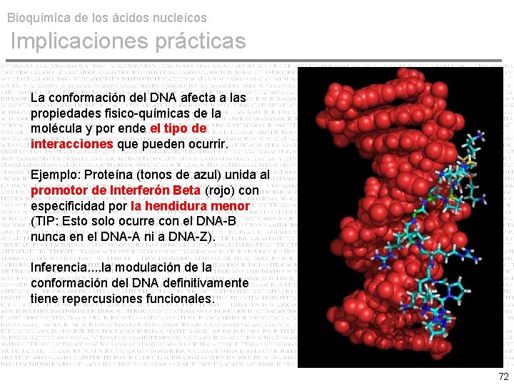 Bioquímica de los ácidos nucleícos Implicaciones prácticas La conformación del DNA afecta a las