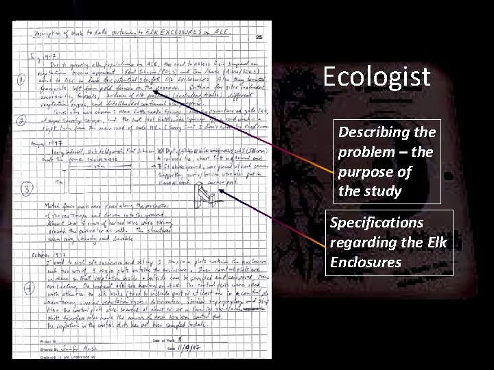 Ecologist Describing the problem – the purpose of the study Specifications regarding the Elk