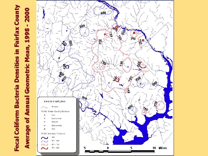Average of Annual Geometric Mean, 1998 - 2000 Fecal Coliform Bacteria Densities in Fairfax
