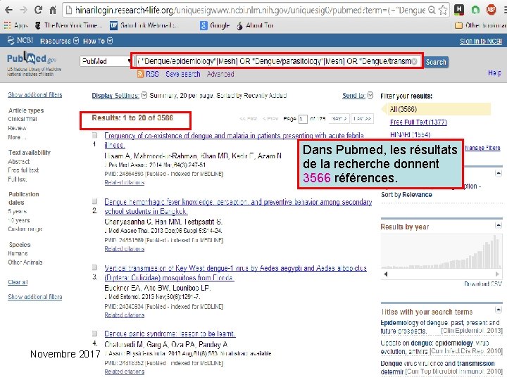 Dans Pubmed, les résultats de la recherche donnent 3566 références. Novembre 2017 