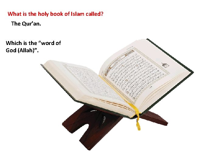 What is the holy book of Islam called? The Qur’an. Which is the “word