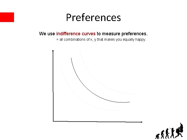 Preferences We use indifference curves to measure preferences. = all combinations of x, y