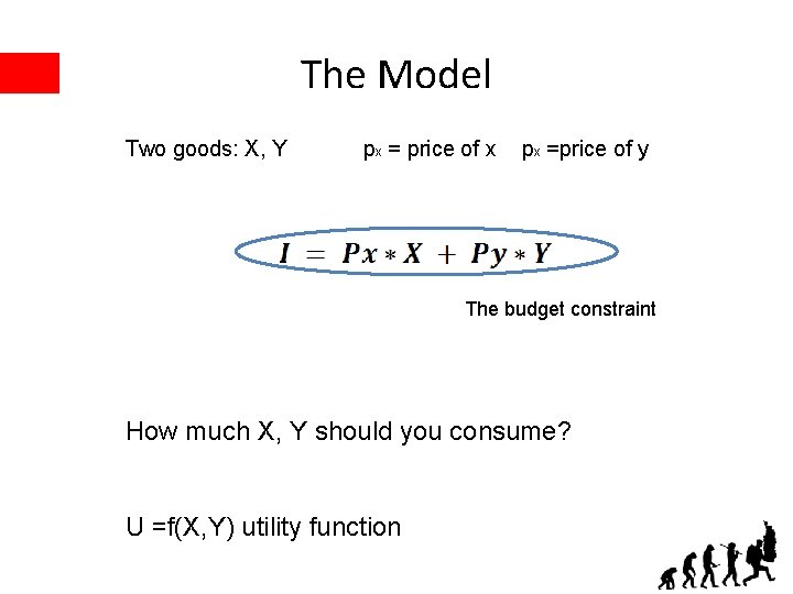 The Model Two goods: X, Y px = price of x px =price of