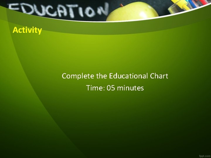 Activity Complete the Educational Chart Time: 05 minutes 