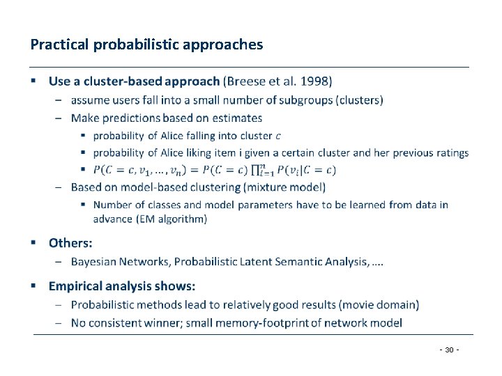 Practical probabilistic approaches § - 30 - 
