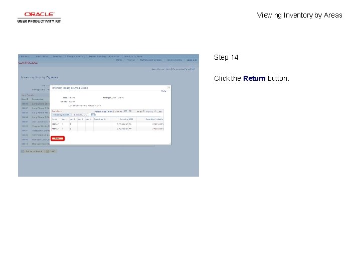 Viewing Inventory by Areas Step 14 Click the Return button. 