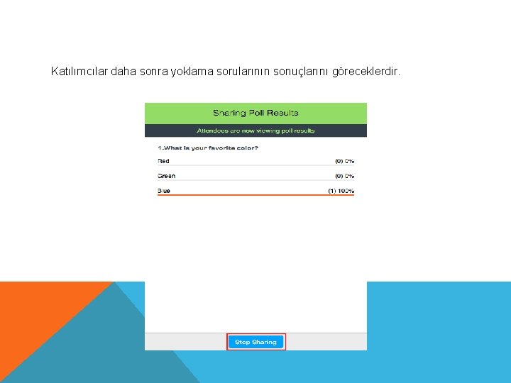 Katılımcılar daha sonra yoklama sorularının sonuçlarını göreceklerdir. 
