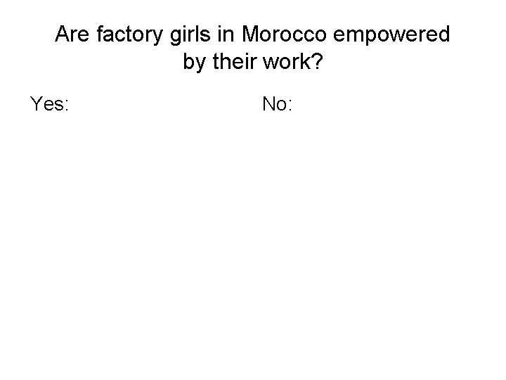 Are factory girls in Morocco empowered by their work? Yes: No: 