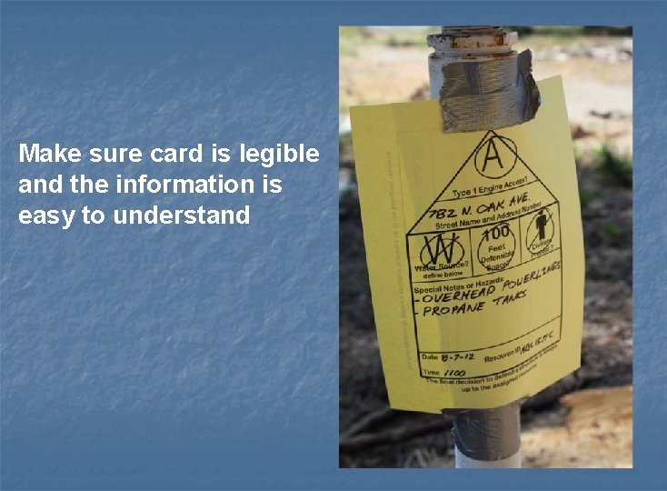 Make sure card is legible and the information is easy to understand 