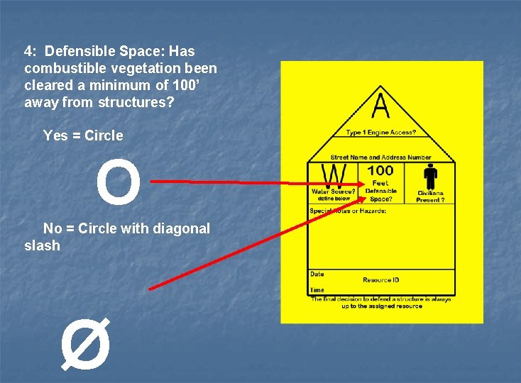 4: Defensible Space: Has combustible vegetation been cleared a minimum of 100’ away from