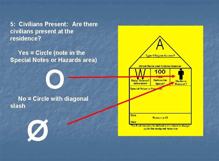 5: Civilians Present: Are there civilians present at the residence? Yes = Circle (note