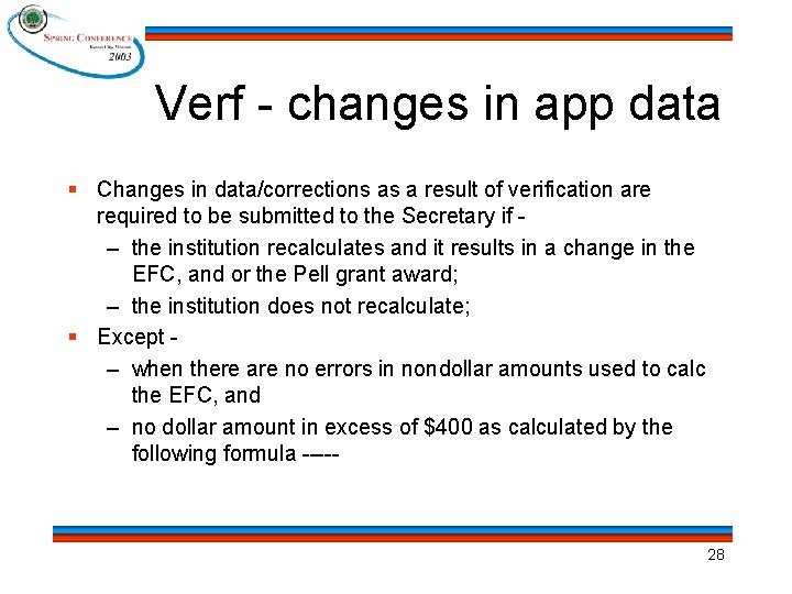 Verf - changes in app data § Changes in data/corrections as a result of