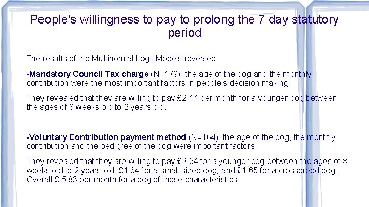 People's willingness to pay to prolong the 7 day statutory period The results of