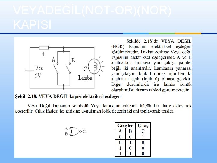 VEYADEĞİL(NOT-OR)(NOR) KAPISI 