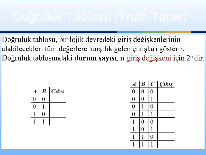 Doğruluk Tablosu (Truth Table) 