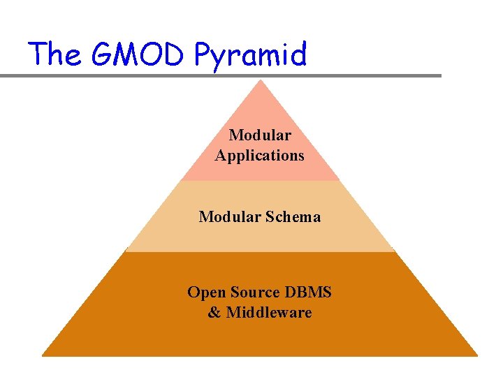 The GMOD Pyramid Modular Applications Modular Schema Open Source DBMS & Middleware 