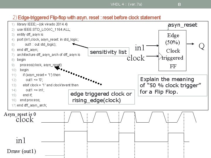 VHDL 4 : (ver. 7 a) 8 2) Edge-triggered Flip-flop with asyn. reset :