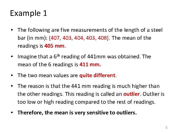 Example 1 • The following are five measurements of the length of a steel Example 1 • The following are five measurements of the length of a steel