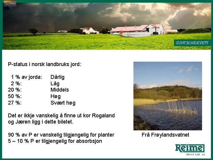 SUNT BONDEVETT P-status i norsk landbruks jord: 1 % av jorda: 2 %: 20
