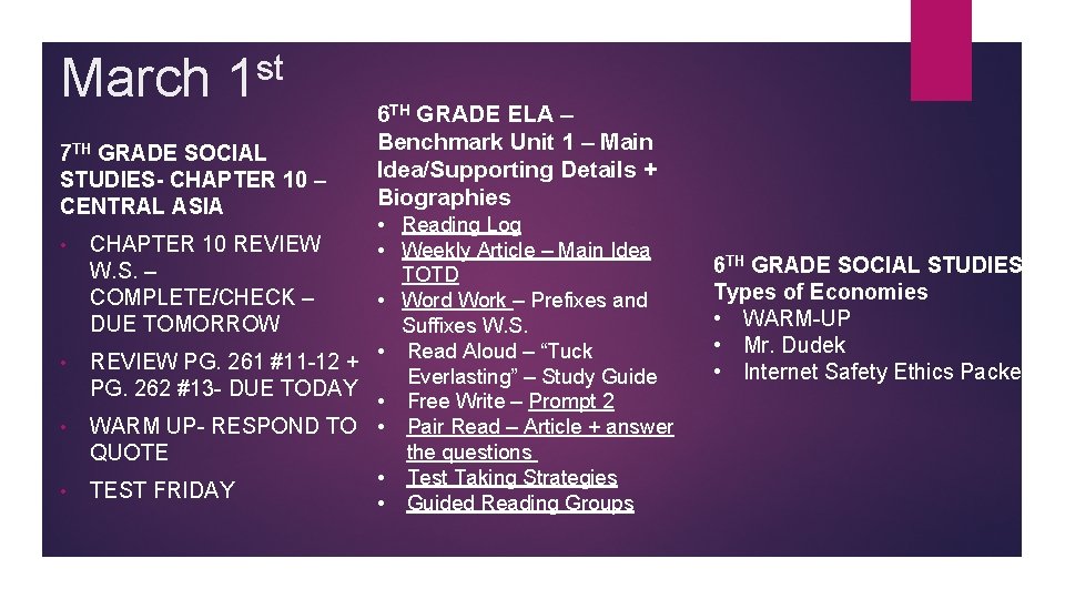 March st 1 7 TH GRADE SOCIAL STUDIES- CHAPTER 10 – CENTRAL ASIA •