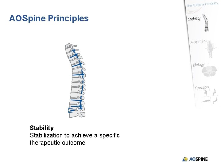 AOSpine Principles Stability Stabilization to achieve a specific therapeutic outcome 