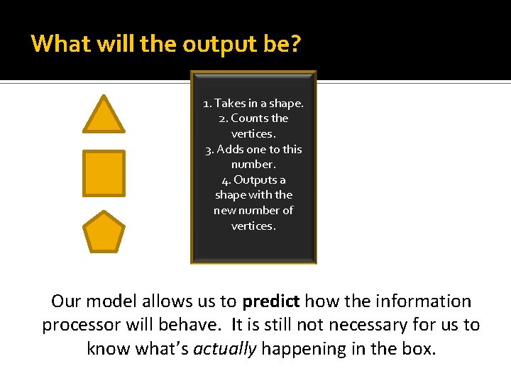 What will the output be? 1. Takes in a shape. 2. Counts the vertices.