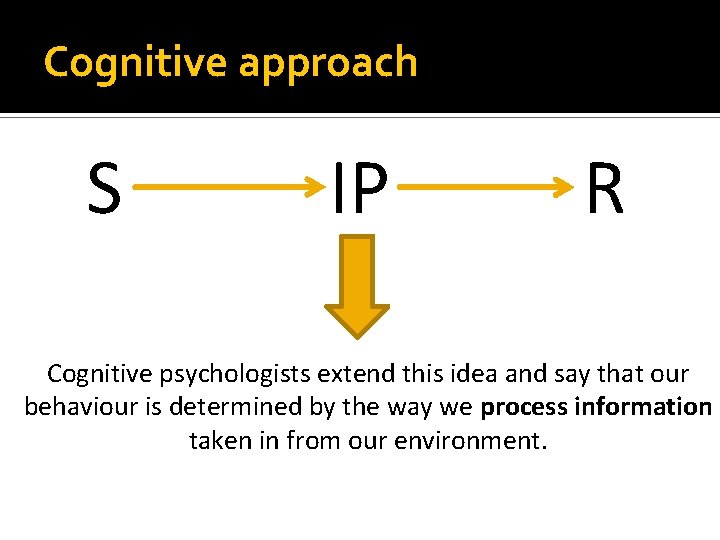 Cognitive approach S IP R Cognitive psychologists extend this idea and say that our