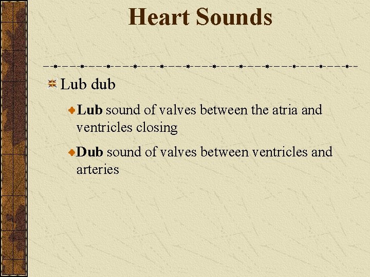 Heart Sounds Lub dub Lub sound of valves between the atria and ventricles closing