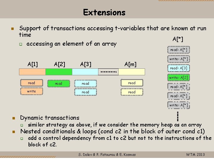 Extensions Support of transactions accessing t-variables that are known at run time A[*] accessing