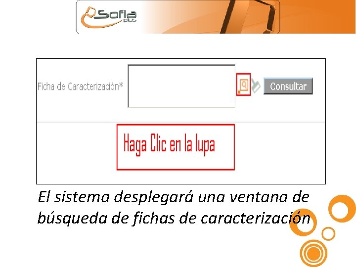 El sistema desplegará una ventana de búsqueda de fichas de caracterización 