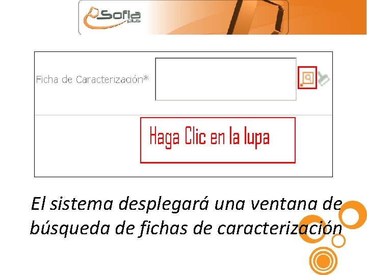 El sistema desplegará una ventana de búsqueda de fichas de caracterización 