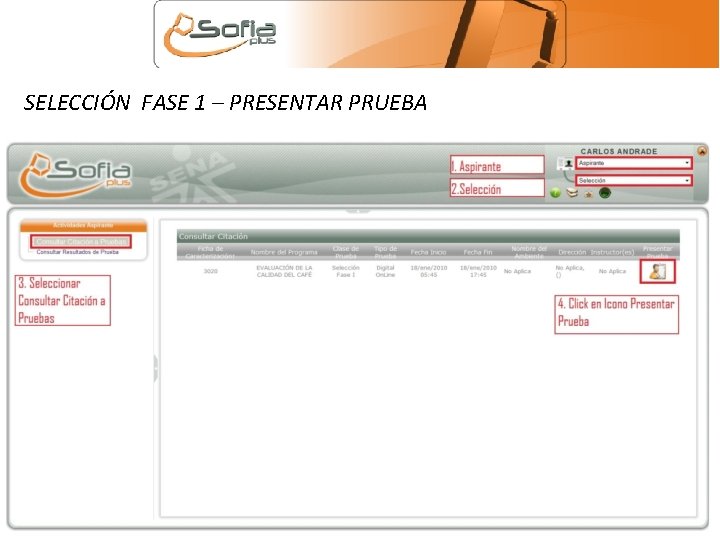 SELECCIÓN FASE 1 – PRESENTAR PRUEBA 