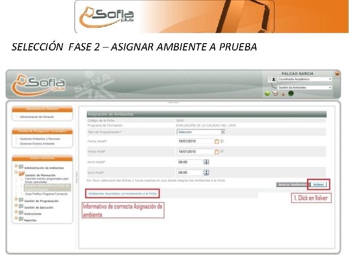 SELECCIÓN FASE 2 – ASIGNAR AMBIENTE A PRUEBA 