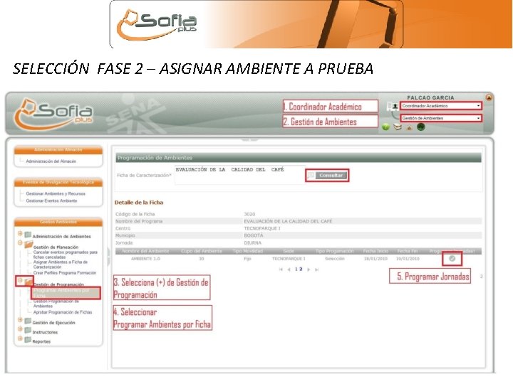 SELECCIÓN FASE 2 – ASIGNAR AMBIENTE A PRUEBA 