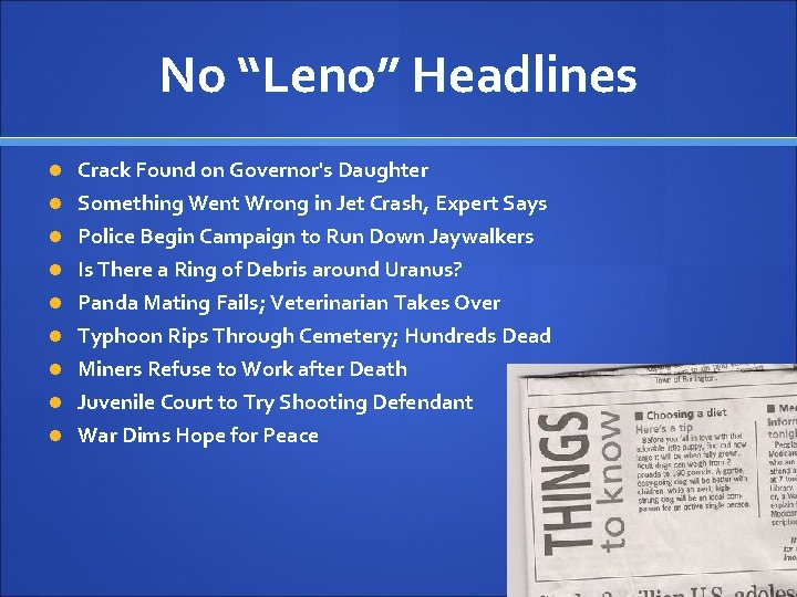 No “Leno” Headlines Crack Found on Governor's Daughter Something Went Wrong in Jet Crash,