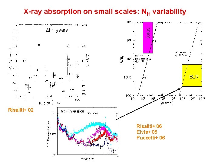  t ~ years torus X-ray absorption on small scales: NH variability BLR Risaliti+