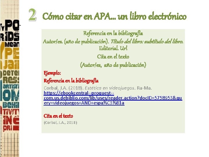 Cómo citar en APA… un libro electrónico 2 1 Referencia en la bibliografía Autor/es.