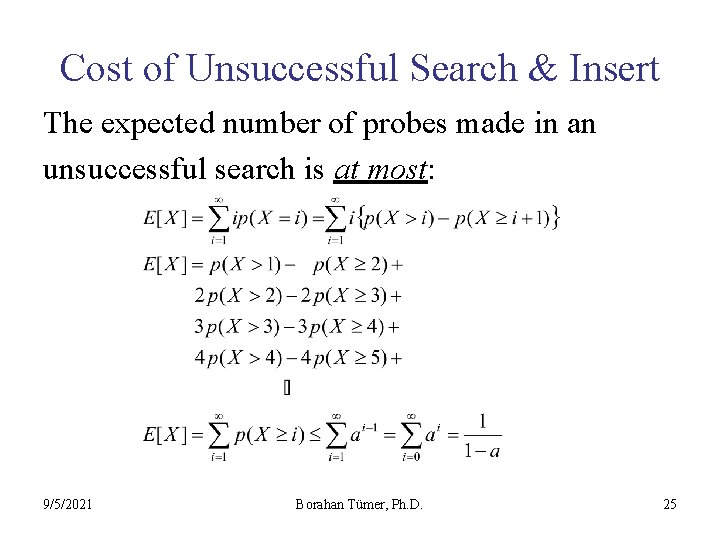 Cost of Unsuccessful Search & Insert The expected number of probes made in an