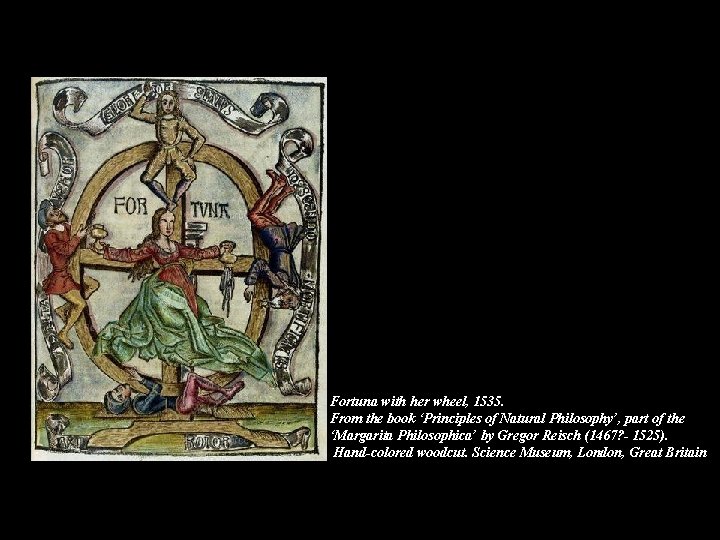 Fortuna with her wheel, 1535. From the book ‘Principles of Natural Philosophy’, part of