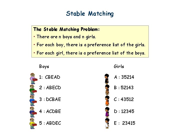 Stable Matching The Stable Matching Problem: • There are n boys and n girls.