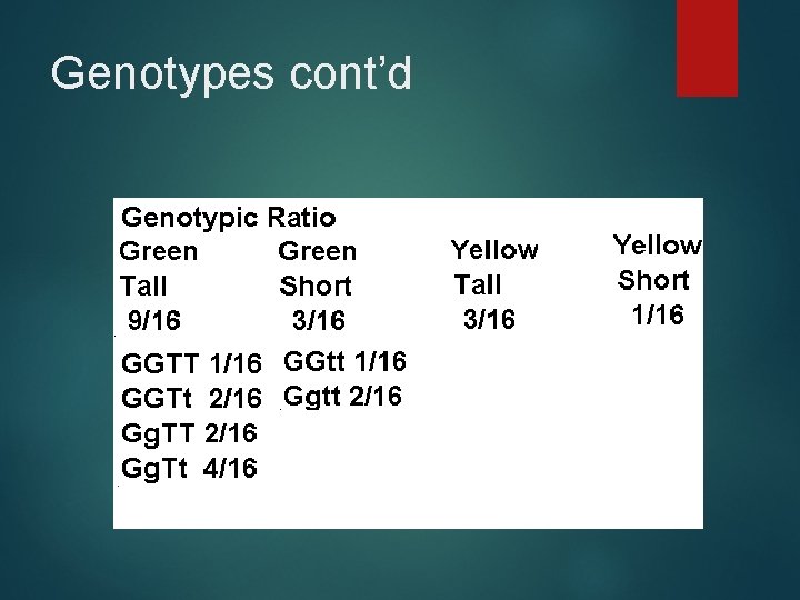 Genotypes cont’d 
